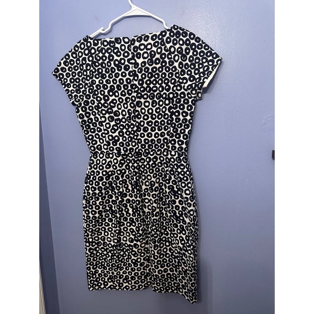 J.Crew Navy Ivory Basketweave Cotton Circle Print Cap Sleeve Dress Size 6 - Picture 4 of 6